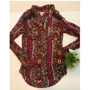 Burgundy and Fuscia tribal long sleeve button down